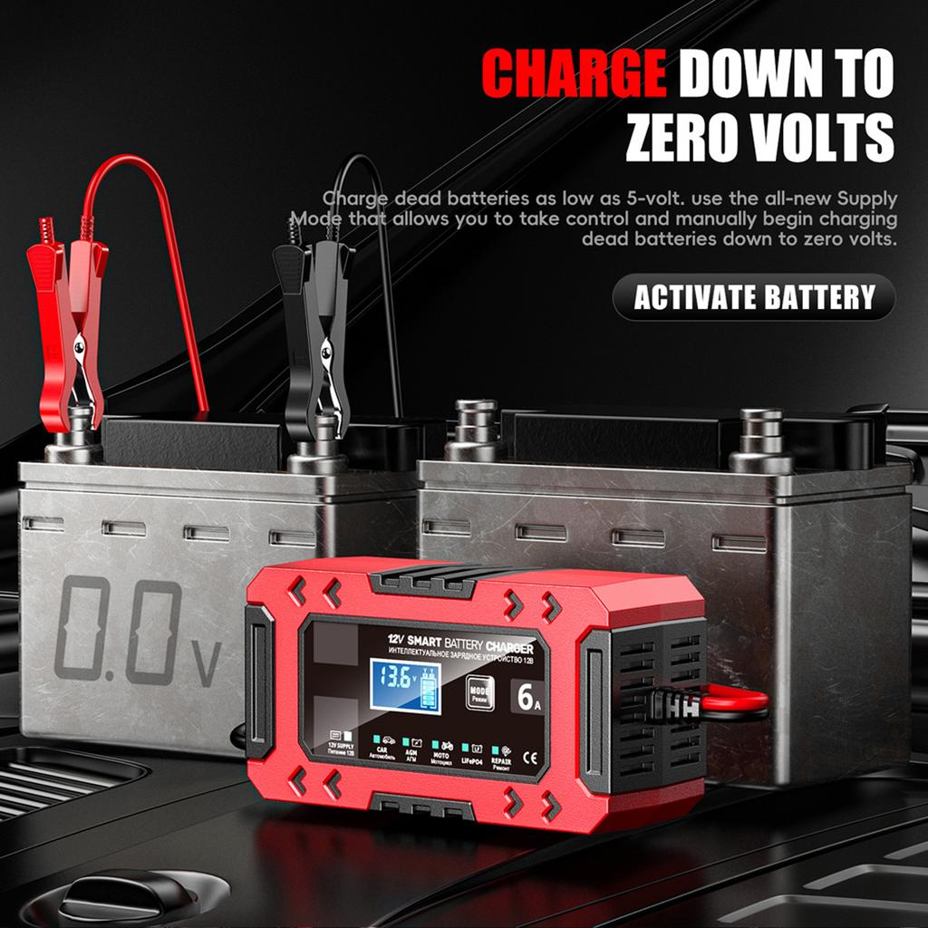 Automatisches Erhaltungsladegerät, 12V 6A Intelligentes Batteriewartungsgerät Desulfator mit Temperaturkompensation für