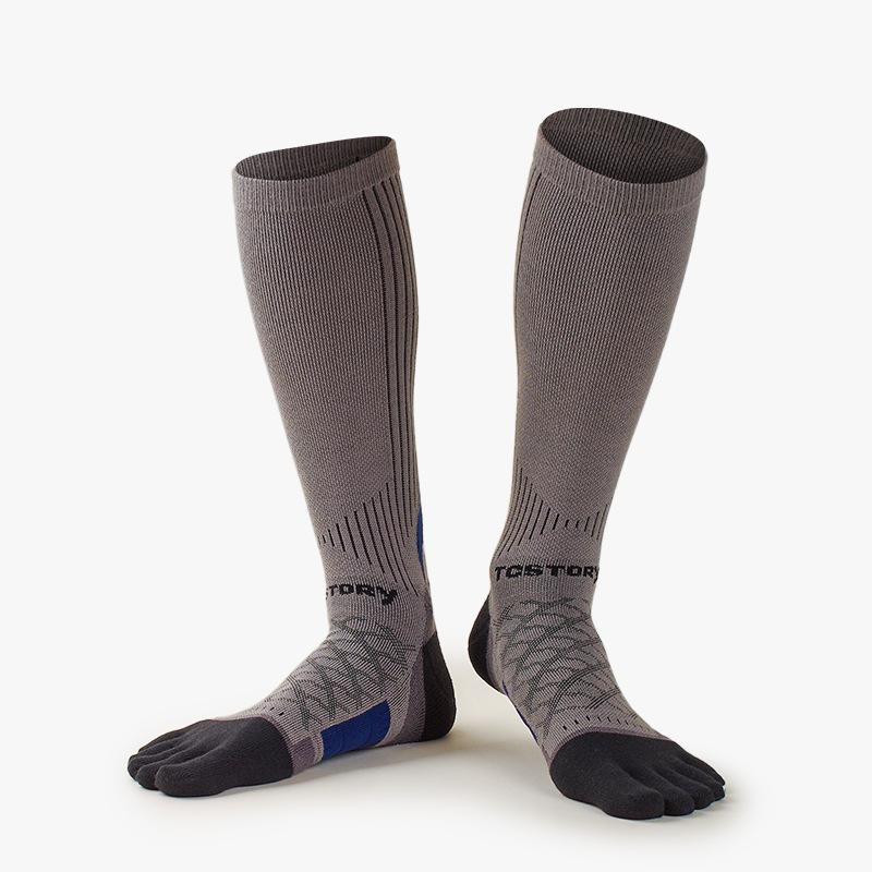 1 Pairs Man Toe Sport Socks Colorful Stripes Marathon Long Running Absorption Sports Socks Thicken Towel Sole Shock Tennis Socks