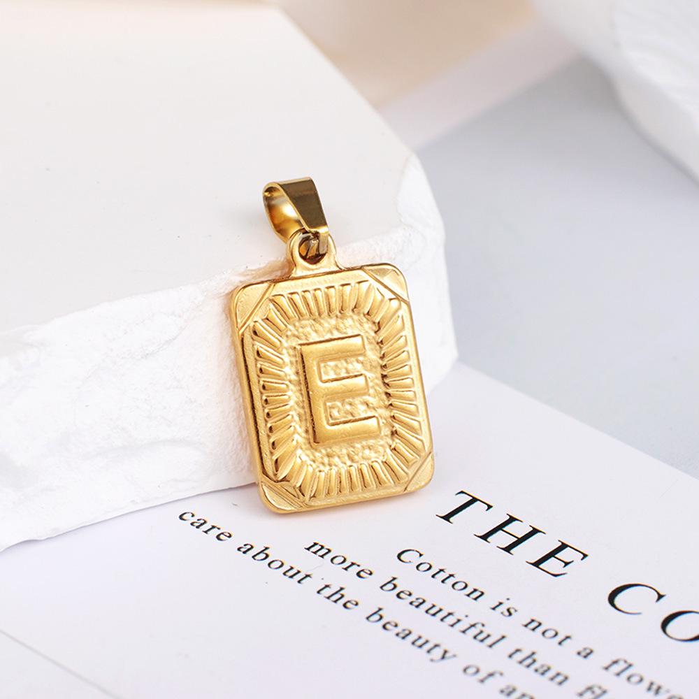 New Electroplated Square Copper Plate English Letter Pendant - Handmade Gold Medal Design.