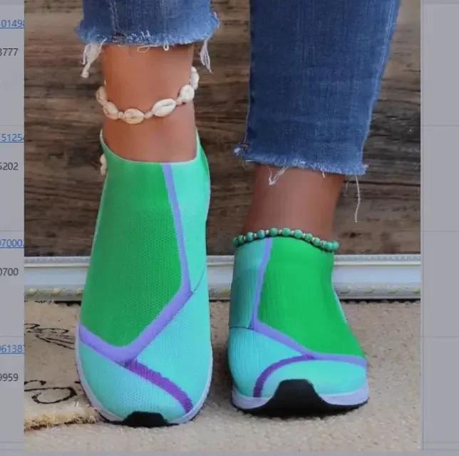 Modische Damen-Sneakers, Freizeitschuhe, atmungsaktive Mesh-Plateau-Sneakers für Damen, weiche, lässige Single-Candy-Schuhe, Stricksocken, flache Schuhe