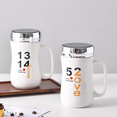 Ceramic Mirror Cup Creative Couple Mug with Lid Advertising Promotion Gift Water Cup