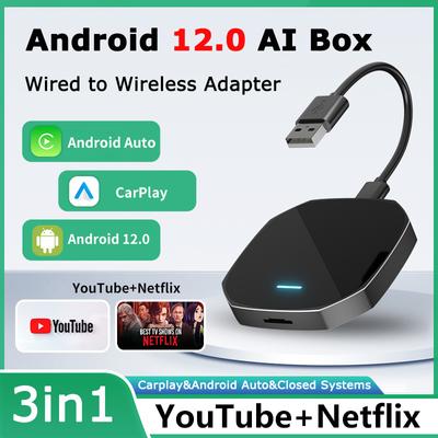 2024 New Car AI Box Android 12 CarPlay Multimedia TV Player Wired To Wireless Android Auto Wireless CarPlay For Youtube Nexflit