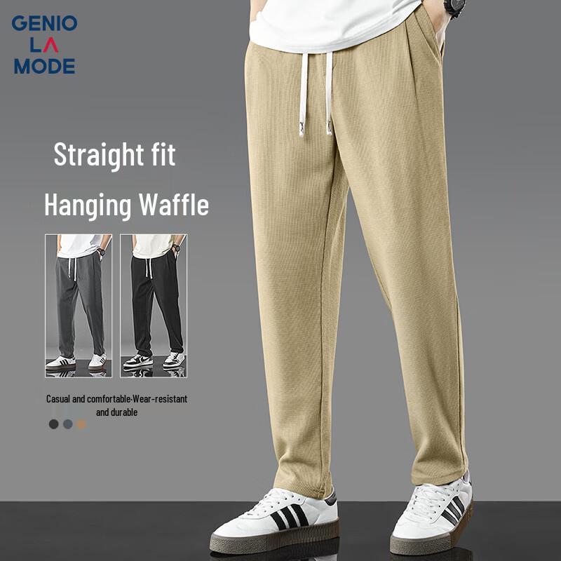 

GENIOLAMODE Men s Waffle Texture Tapered Casual Pants 3XL