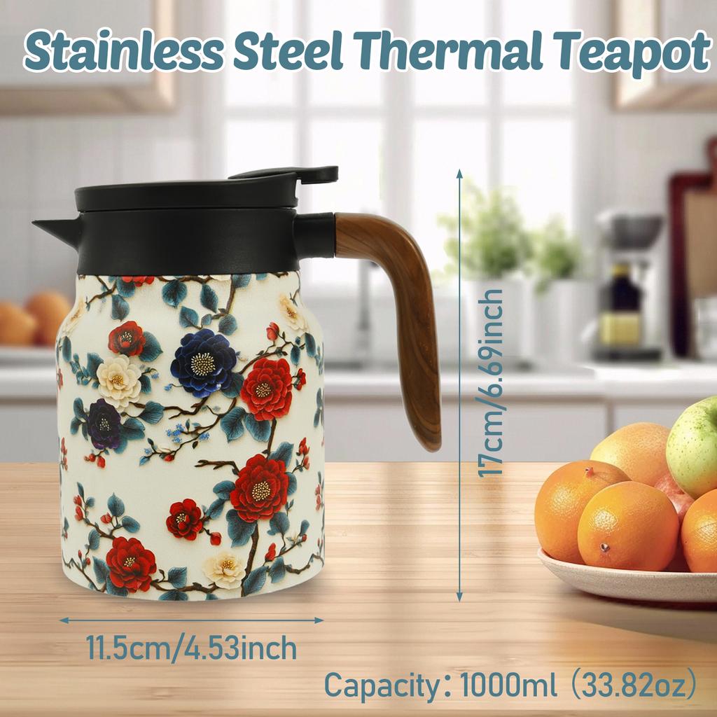 Vintage Blumen Tee Thermoskanne Edelstahl Teekessel Tropfsichere Teekanne mit Tee-Ei Mini Thermo Kaffeekanne Heim Teegeschirr