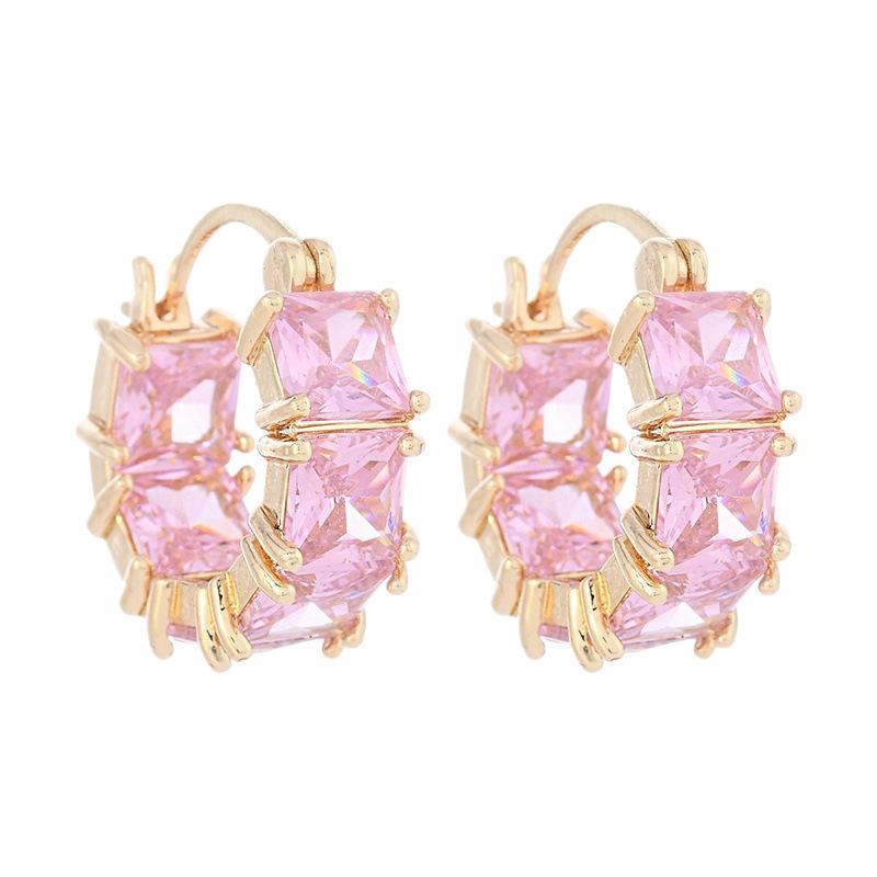 Exquisite Square Pink Earrings with Feminine Style, Fashionable and Personalized Design, Versatile Earrings