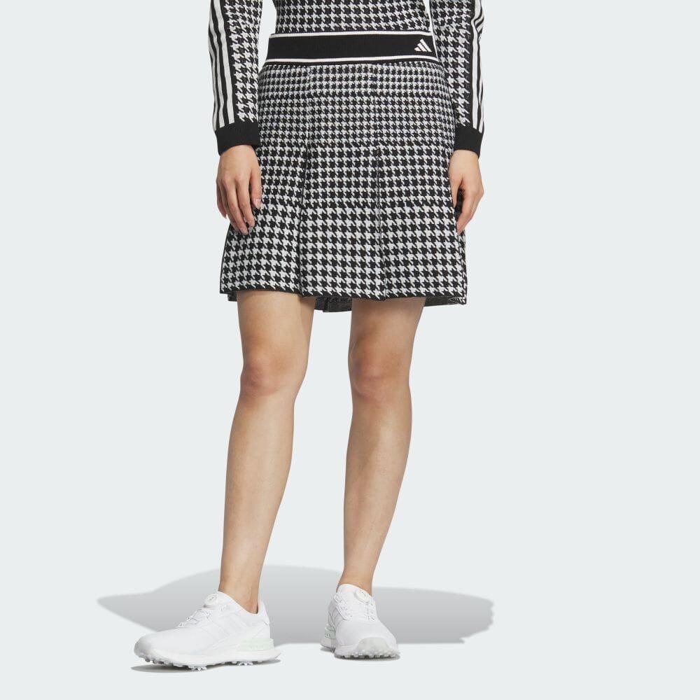 Adidas Golf Primeknit Comfortable Pleated Houndstooth Casual Skirt Women Skirts Black IM7260