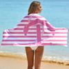 Pink White Striped Anchor Design Beach Towel, Soft Lightweight Absorbent Quick-Dry for Beach