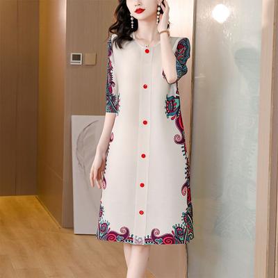 Casual Dress Female Autumn Wear Pleated High End Temperament Dress New Product Age Reducing Loose Slim Pleated Dress Female