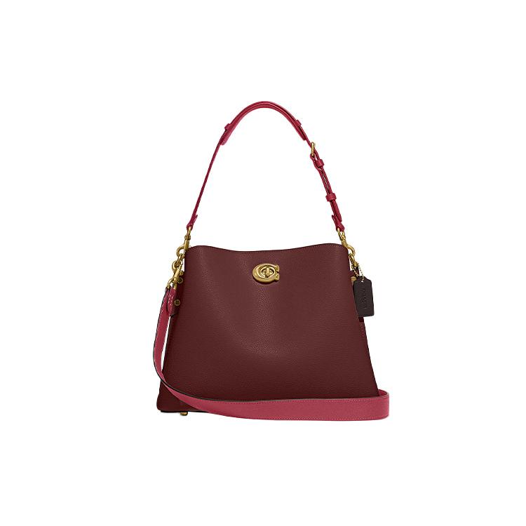 COACH Willow Pebble Texture Spiral Leather Tote Bag, Shopping Bag, Handbag, Shoulder Bag Women's Dark Burgundy C2590-B4WN