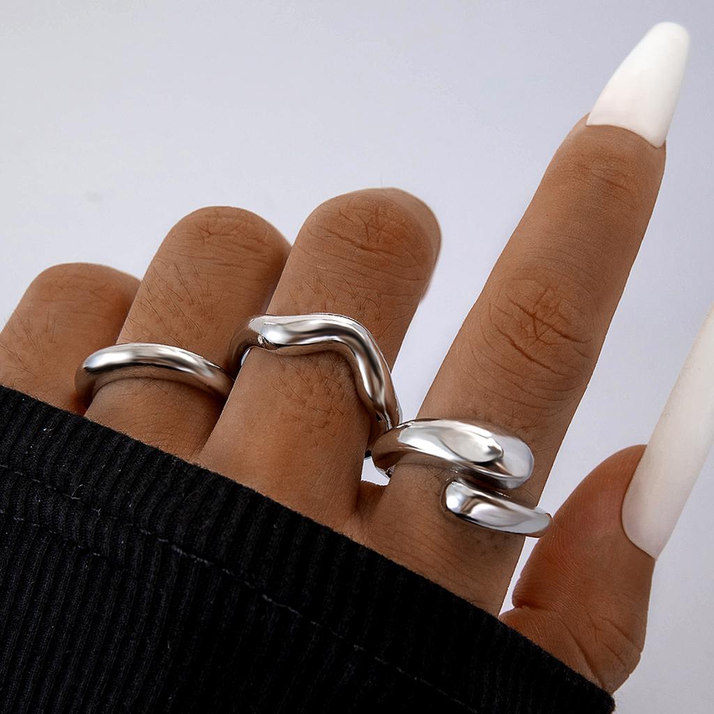 Fashion Elegant Circle Geometry Opening Joint Rings Set for Women Men Trendy Alloy Heavy Metal Party Wedding Jewelry