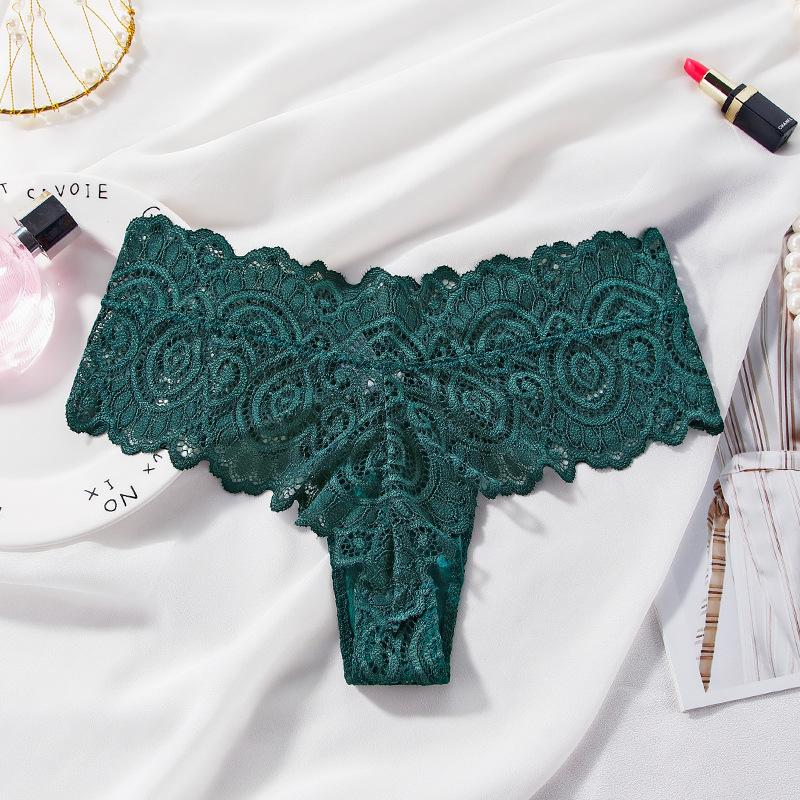 

Женские кружевные трусики со средней талией, трусы-боксеры с Т-образной спинкой, женские стринги, трусы XL зелёный