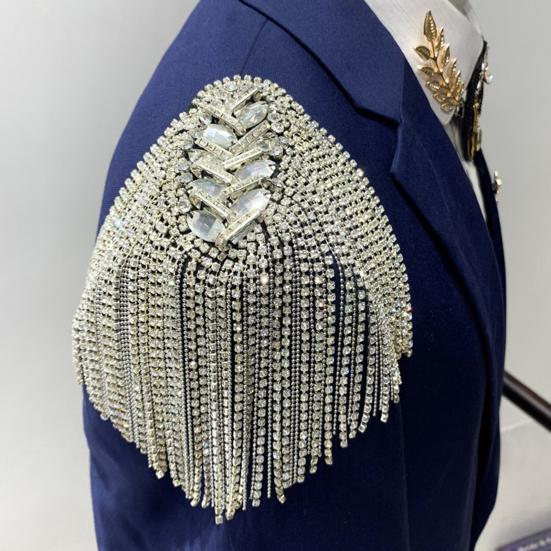 1/2 Stuks Strass Kwast Schouder Epaulet Mannen Vrouwen Uniformen Jas Blazer Kostuum Pak Metaal Lang