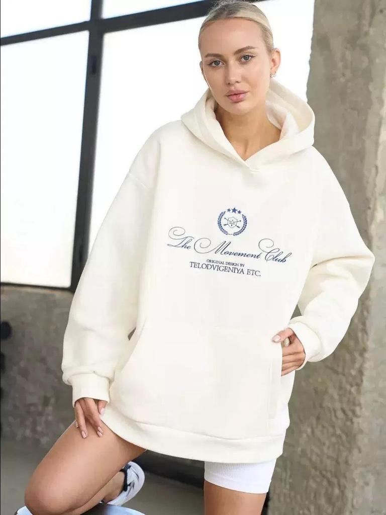 Trendy Women's Fleece Letter Hoodie - Stylish and Versatile Couple's Autumn/Winter Sweatshirt