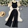 Fashion Niche Style Anti-Aging Outfits Women's Short Crop Top Sleeveless Vest Tops + High Waist Wide Leg Leisure Suit Pants