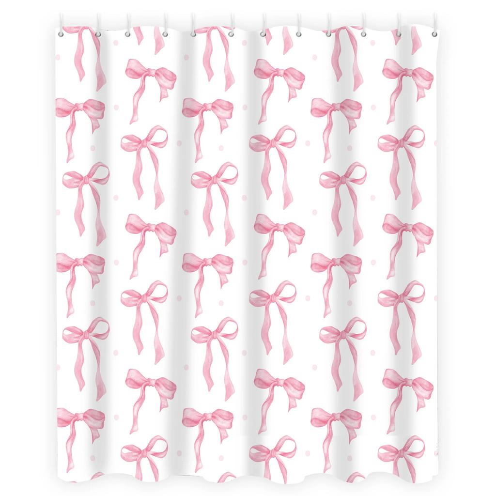 Hot Bow Pattern Shower Curtain Cute Bathing Cat Shower Curtain Waterproof Polyester Fabric Washable Bathroom Decor Accessories