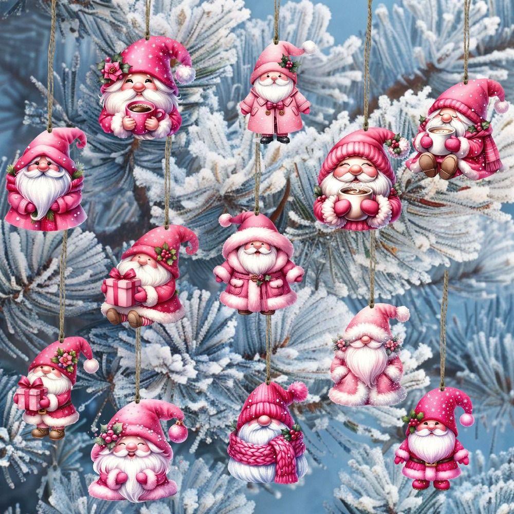 12Pcs Wooden Christmas Snowman Pendant DIY Santa Hanging Pendants New Xmas Tree Charm