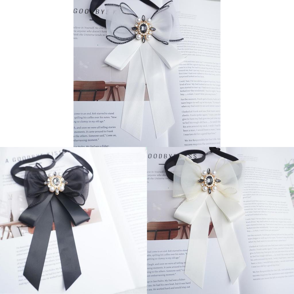 Korean Style Womens Bow Tie With Rhinestone And Pearl Decor For Graduation School Uniform Accessories