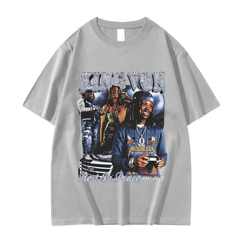 Men's Hip Hop Vintage Short Sleeve T-shirts Rapper K-King Von Graphic T Shirt Unisex Fashion Oversized Cotton T-shirt Streetwear