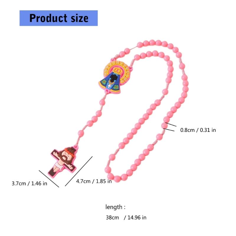 2 Pack Religious Gift Set for Catholic Children Prayer Beads Rosary Necklace Including Medals and Crosses Pendant Charm