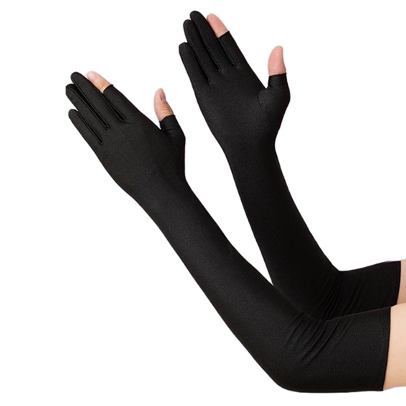 

Рукава из ледяного шелка для женщин, летние, солнцезащитные, мужские, для рыбалки, велоспорта, дышащие, двухпальцевые, нескользящие, утепляющие рукава для вождения чёрный
