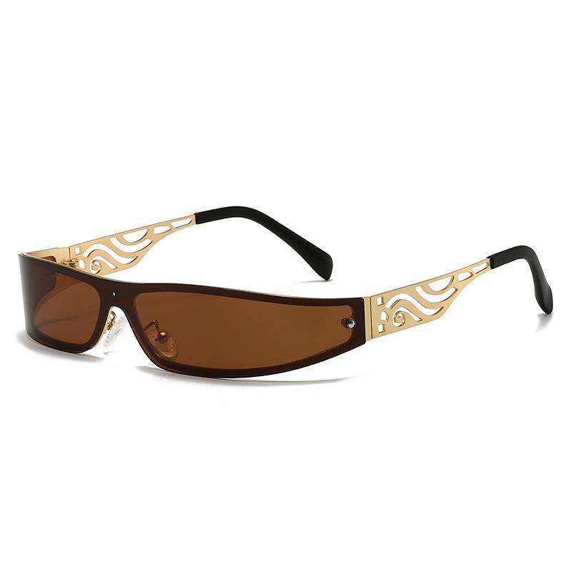 Lunettes de soleil rectangulaires étroites Marque de luxe Punk Enveloppantes Lunettes de soleil Unisexe Uv400 Monture en métal Noir Lunettes de mode