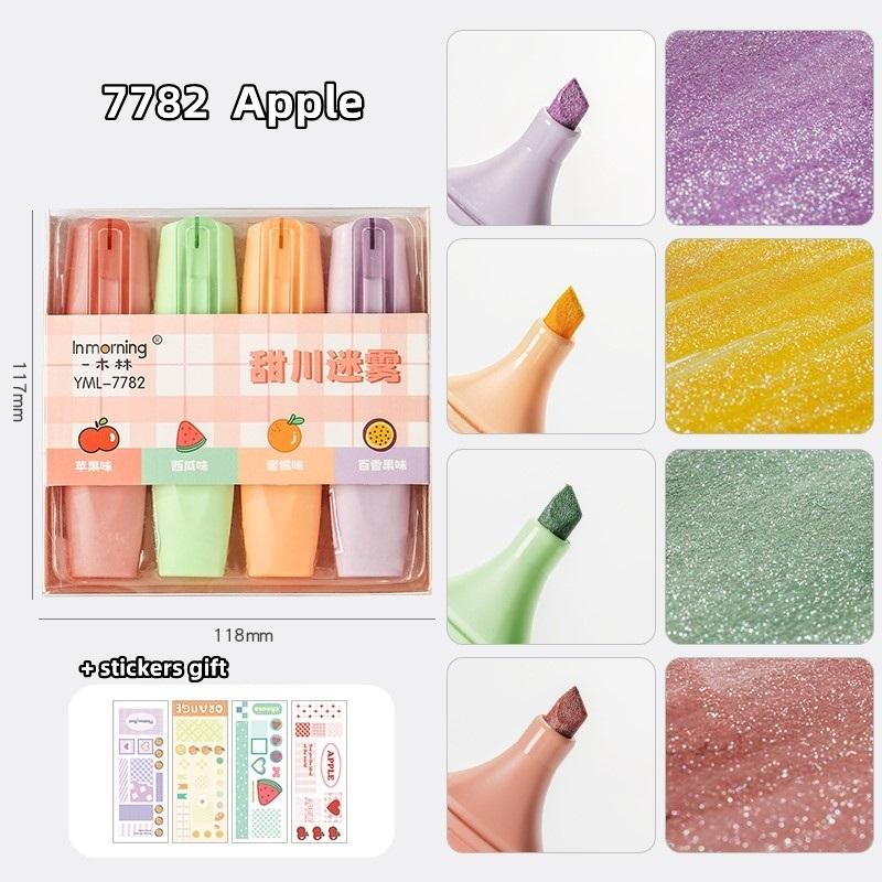 

4 шт., фруктовый магазин, блестящие цветные маркеры, набор ручек-хайлайтеров, блестящая металлическая кисть для рисования красок, художественная школа