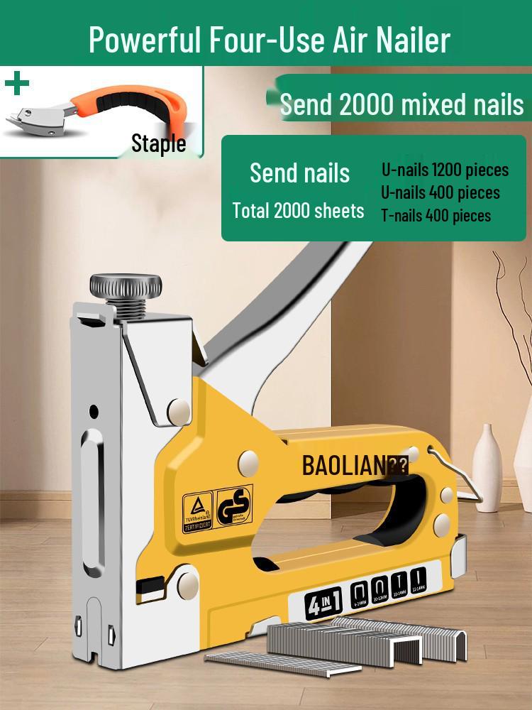 Manual Pneumatic Nail Gun: Brad Nailer, Steel Nailer, U-Shaped & Straight Nails for Wire Trough and Woodworking.
