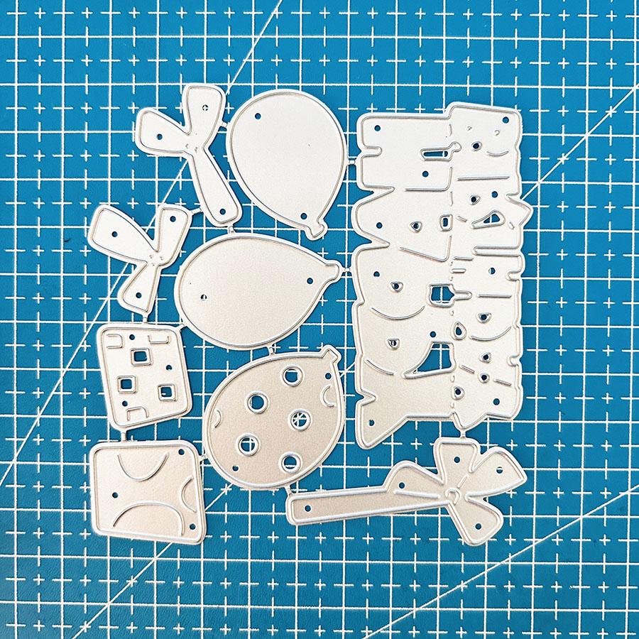 

Воздушные шары и С Днем Рождения Металлические вырубные штампы Трафареты для скрапбукинга Изготовления открыток Декоративное тиснение Бумажные открытки Вырубные штампы dies серебряный