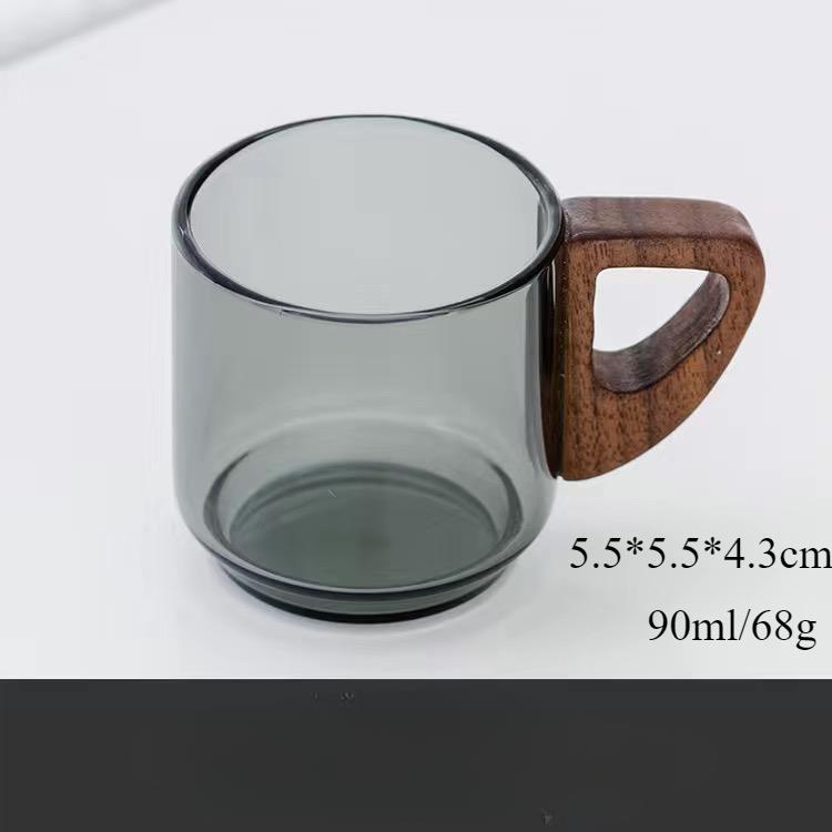 Malý čajový hrnek z borosilikátového skla s rukojetí, domácí kung-fu čajový hrnek s dřevěnou rukojetí a proti opaření