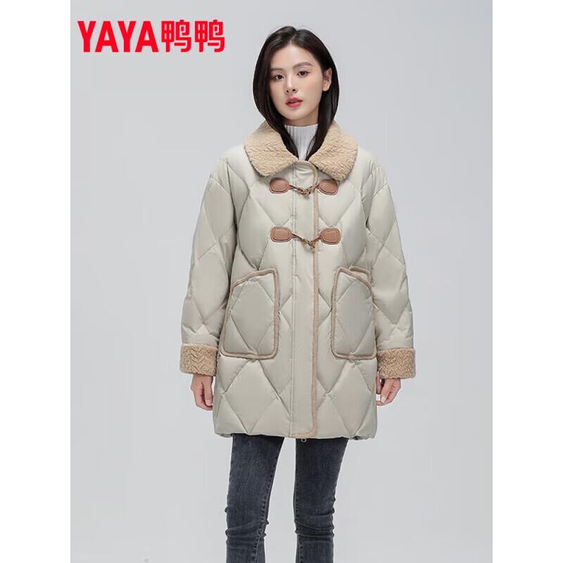 

YAYA Women s Fur Collar Down Jacket with Contrast Leather Buckle YE3B606423B S