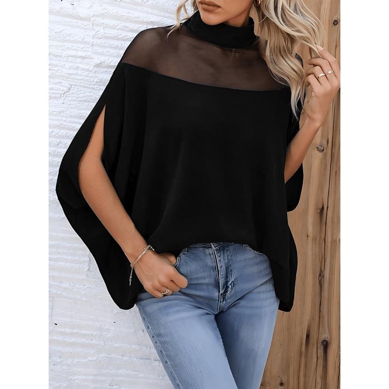 JKASHDK Women's Fashion Casual Summer Spring Solid Color Print 1/2 Sleeves Half Turtleneck Blouses & Shirts