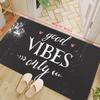 1 Good Vibes Only Indoor and Outdoor Welcome Mat - Black Polyester Rug with White and Pink Hearts Pattern Machine Made, Washable