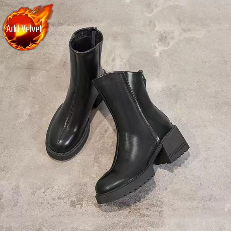 Fashion Ankle Boots for Women Fleece-Lined Leather Warm Round Toe Booties Chic and Elegant High Quality Fashion 2025 Woman Short Shoes