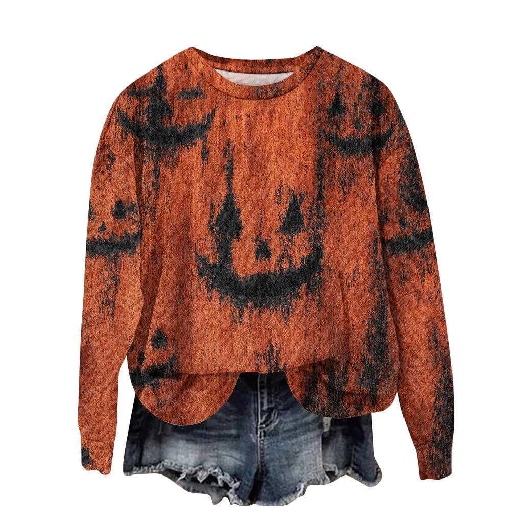 Dámská móda Tištěný top mikina s dlouhým rukávem volného střihu s kulatým výstřihem podzim