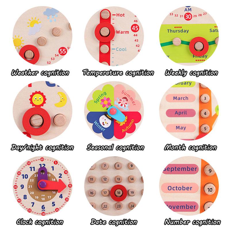 Children Calendar Clock Wooden Toys Montessori Parish Learning Time Activity Set Season Date Cognitive Learning Games for Kids
