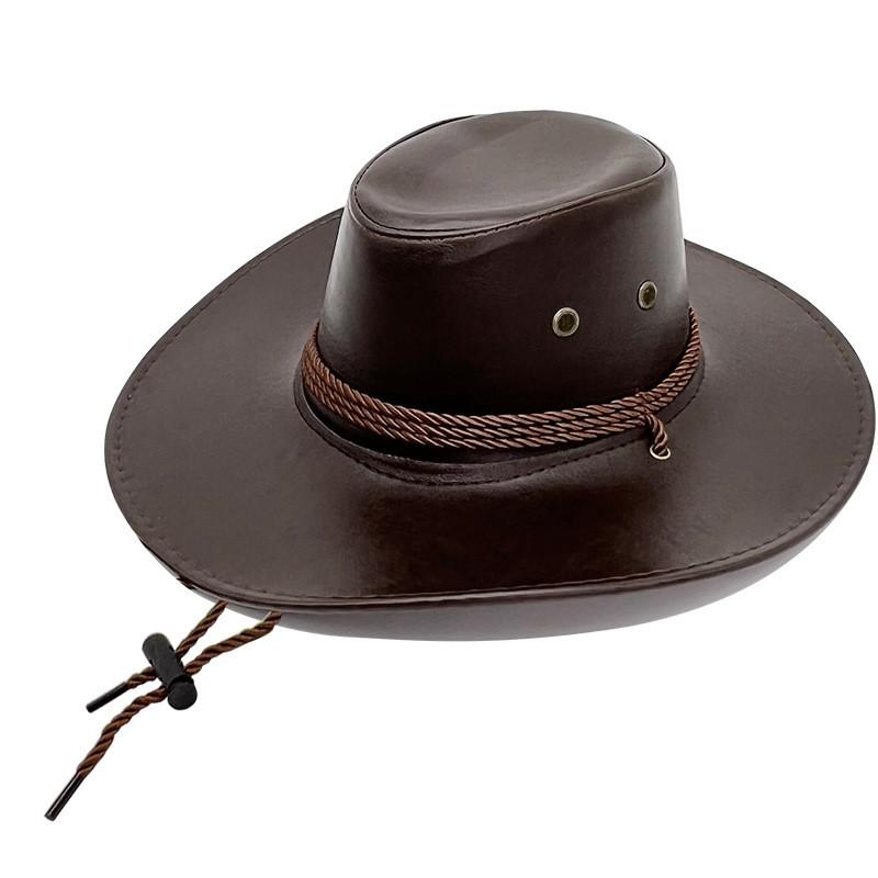 Classic Pu Leather Cowboy Hat With Sunshade Features For Outdoor Adventures For Men