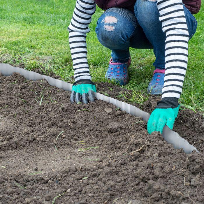 Relaxdays Bordure de jardin flexible, métal galvanisé, pour pelouse et parterre, longueur 15 m, hauteur 16 cm, argenté