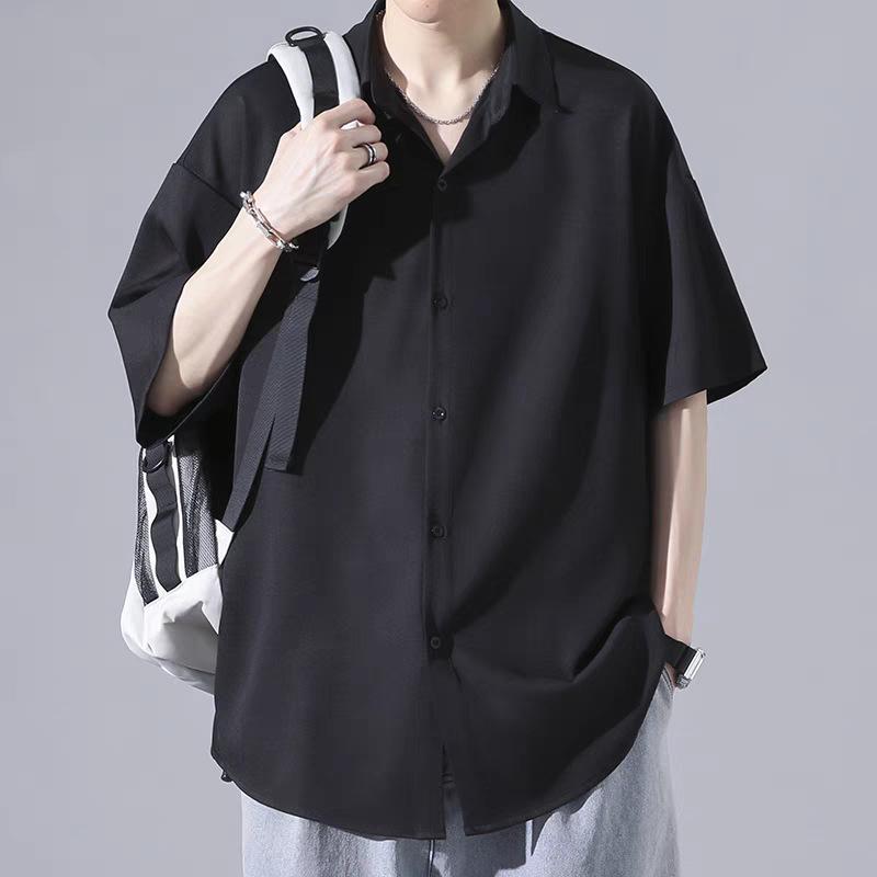 

Men s Summer Ice Silk Short-Sleeve Casual Shirt - Trendy, Loose, White Button-Down Triple Extra Large чёрный