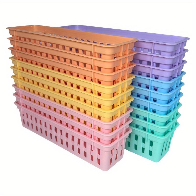 12 Piezas Organizadores de Lápices de Plástico Coloridos Cesta de Almacenamiento Cuadrada Cesta Organizadora Macaron Lápices Papelería Suministros de Arte Almacenamiento