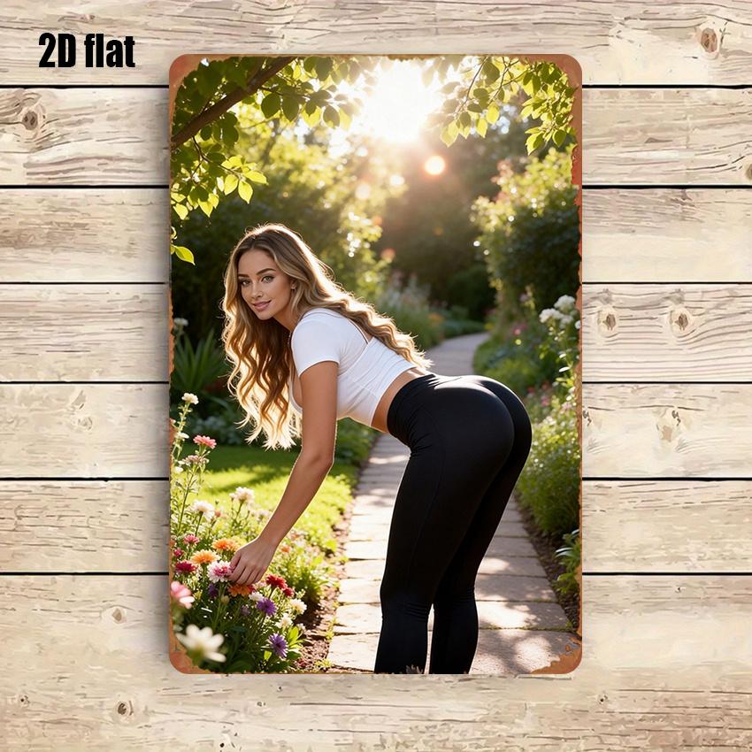 Sunflower Garden Woman Illustration Metal Sign xin Wall Decor Vintage Art 20x30cm(7.8x11.8inch)