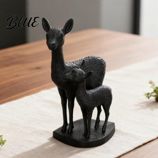 Warm Home Decoration Mom And Child Deer Statue, 3D Printed Deers Ornament, Modern Soft Family Vibe Ornament Black Figurine, Tabletop for Office Living