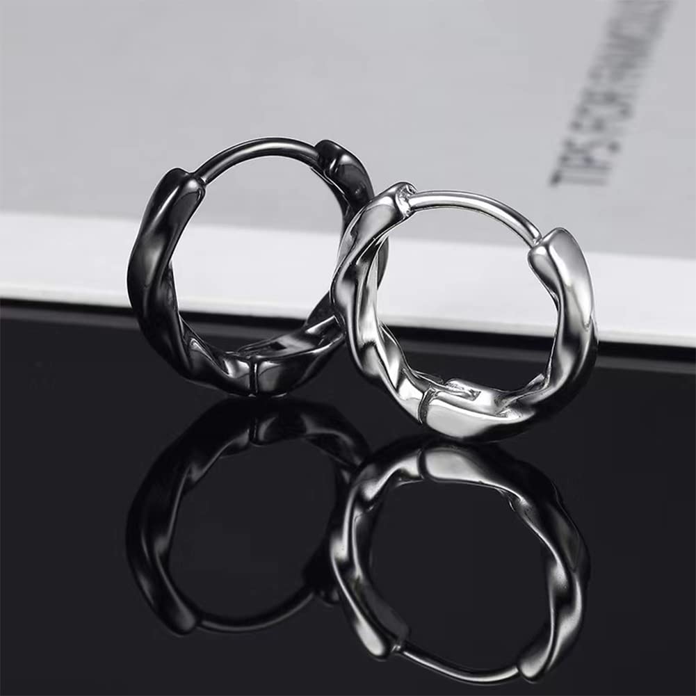 Rockyu Earrings for Stainless Steel Dangling Ring Diamond Twist Birthday Fashion Accessories Men, Hoop, Earrings, Black, Silver, Brand, Shape,