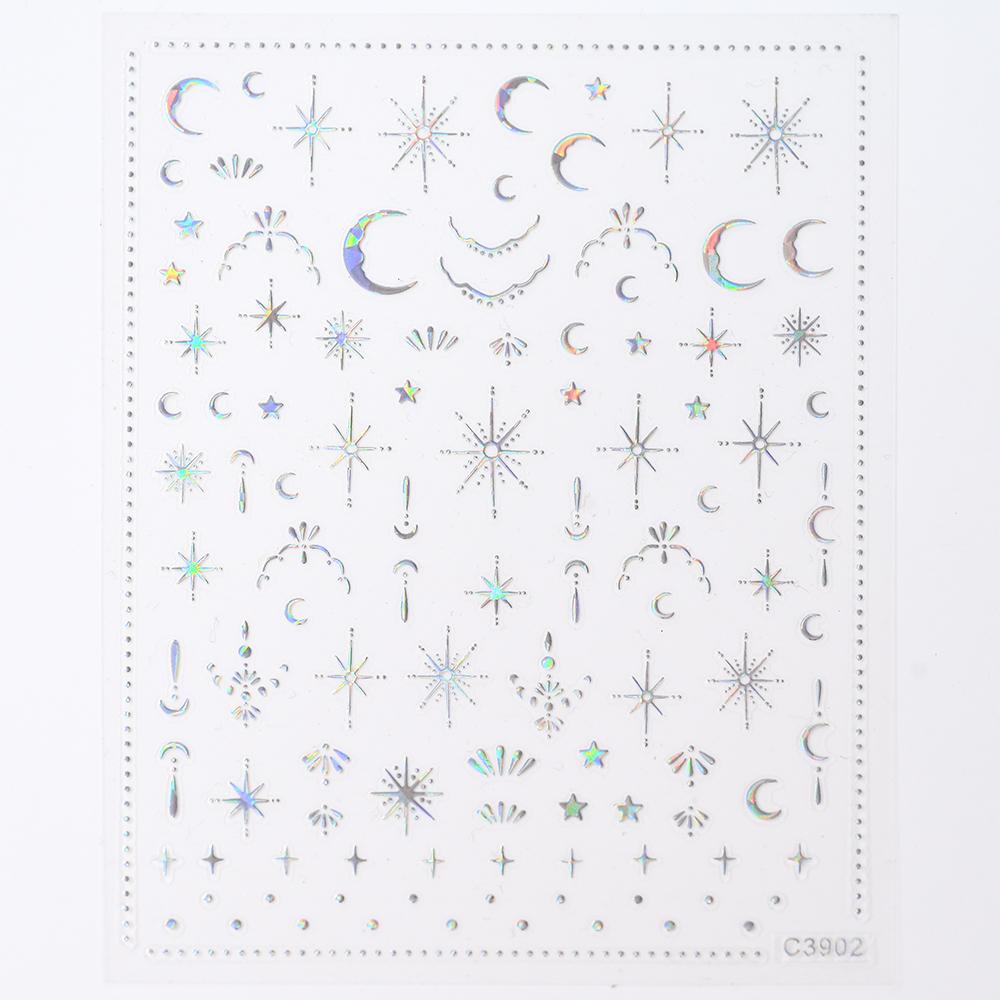 Black White Star 3D Nail Art Sticker Y2K Pentagram Self-Adhesive Decals Laser Shiny Glitters Starlight Manicure Ornaments Slider