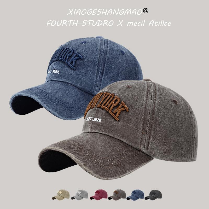 Hat old washed baseball cap retro curved brim light board hat couple sun hat solid color cap