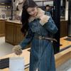 Winter New Hair Collar Thickened Cotton Denim Dress Female Retro Waist Long A-line Casual Style Coat