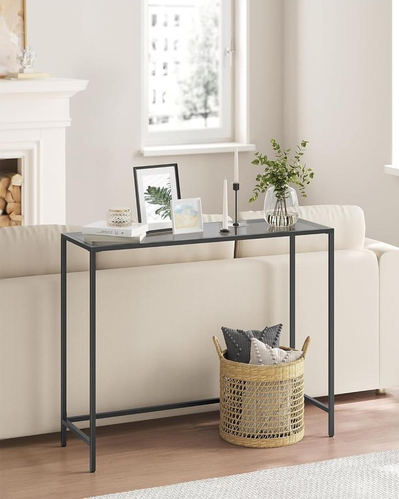 Console table, anteroom table, sofa end, tempered glass top, metal frame, adjustable legs, for living room, anteroom