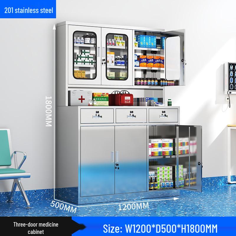 304 Stainless Steel Medical & Filing Cabinet with Locker