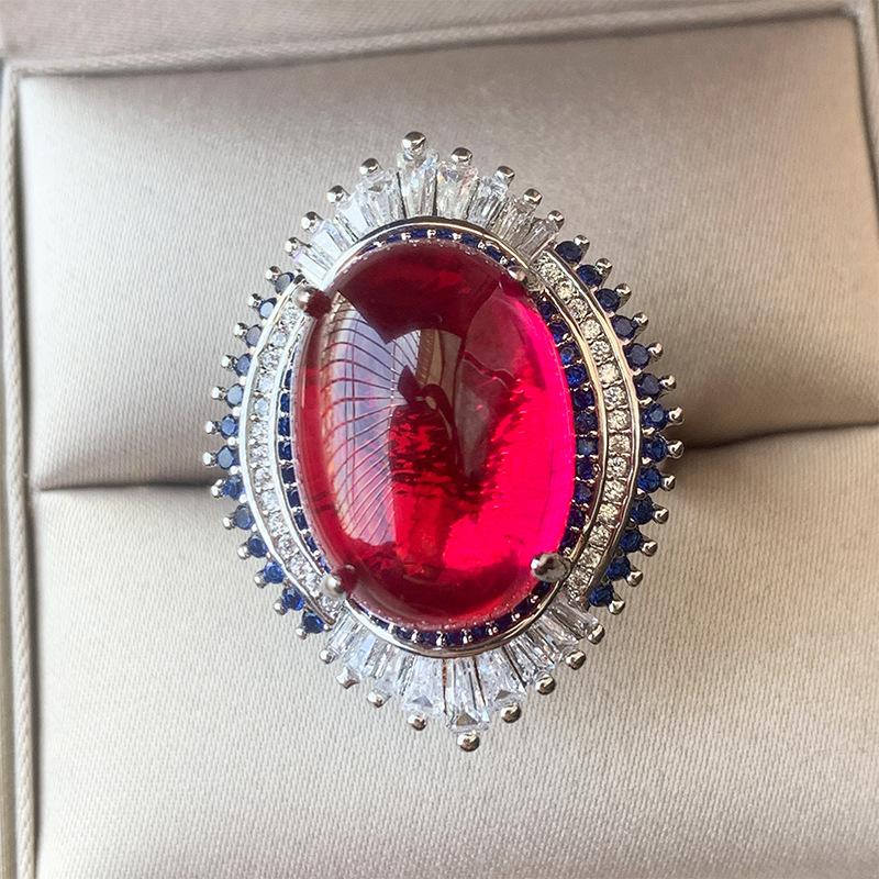 Jewelry Copper Bottom Gold-Plated Denier Shape Simulation Red Corundum Plain Surface Full Diamond Inlay Set 15 * 20 10 * 12