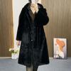 Black Long with Rope Hat, Gold Mink Jacket, Imitation Mink Environmentally Friendly Fur Coat, Hooded and Thickened.