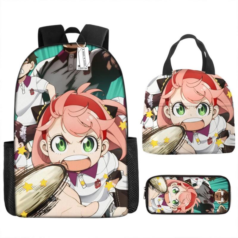 Kids Cartoon Character Print Backpack Set School 17 Inch Oxford Fabric Bag With Lunch Pouch Pencil Case